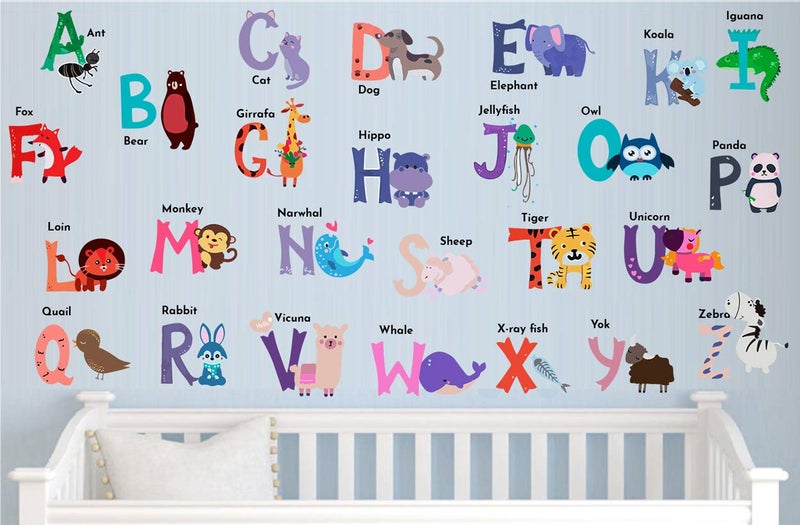 DEKOSH Animal Alphabet Wall Decals for Baby Nursery | Peel & Stick ABC Stickers for Toddlers - Image 2